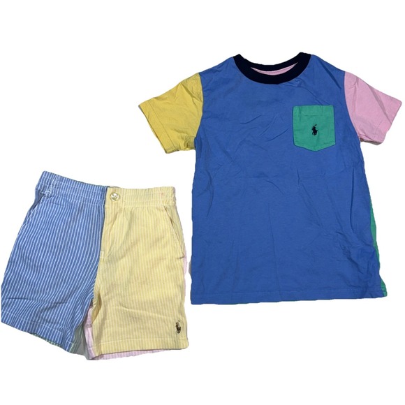 Polo Ralph Lauren Kids Size 5 Colorblock Outfit, Shorts Shirt - Picture 1 of 6